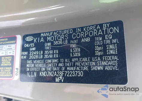2015 Kia Soul из США, поврежденный, VIN KNDJN2A28F7223730